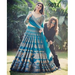 Sky Blue color Banglori Silk wedding Lehenga Choli